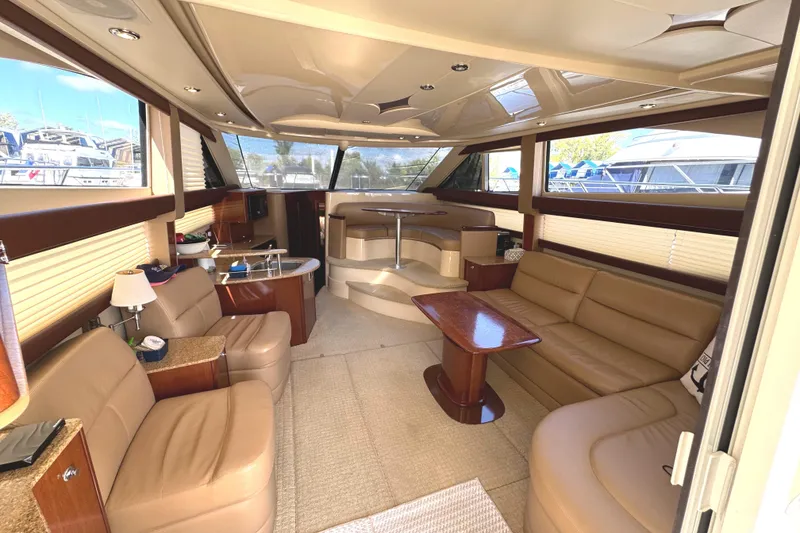 Slide: The Image of Luxurious interior of a 2008 Meridian 391 Sedan yacht with plush seating and elegant design. - 27