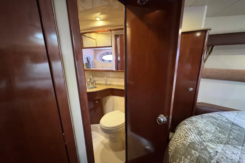 Slide: The Image of Luxurious bathroom interior of 2008 Meridian 391 Sedan yacht with wood finishes. - 41