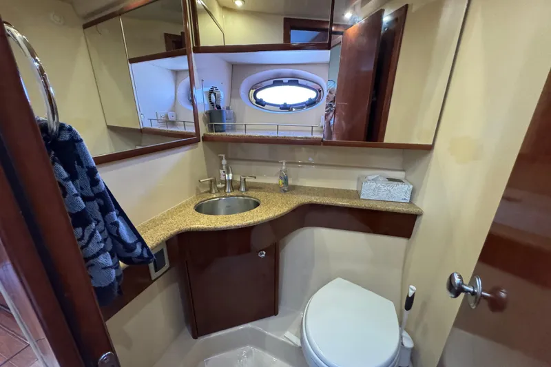 Slide: The Image of Luxurious bathroom in 2008 Meridian 391 Sedan yacht with modern fixtures and elegant design. - 42