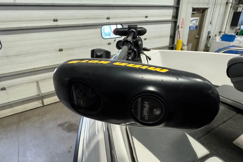 Slide: The Image of 2009 Lund 186 Tyee GL boat with Minn Kota i-Pilot trolling motor in garage. - 12