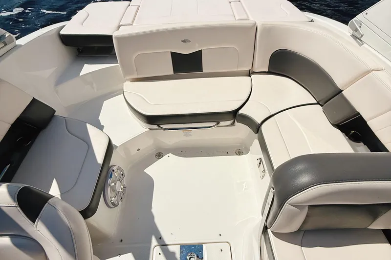 Slide: The Image of 2017 Chaparral 227 SSX boat interior with luxurious seating and sleek design. - 25