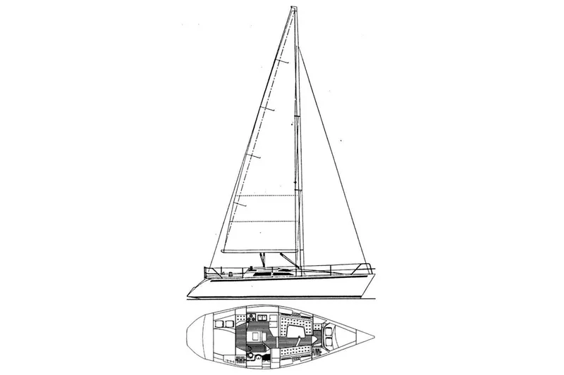 Slide: The Image of Line drawing of a 1994 Hunter Legend 37.5 sailboat with interior layout. - 23