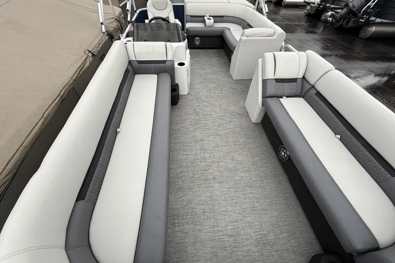 Slide: The Image of 2022 Godfrey Sweetwater pontoon boat interior with spacious seating and modern design. - 9