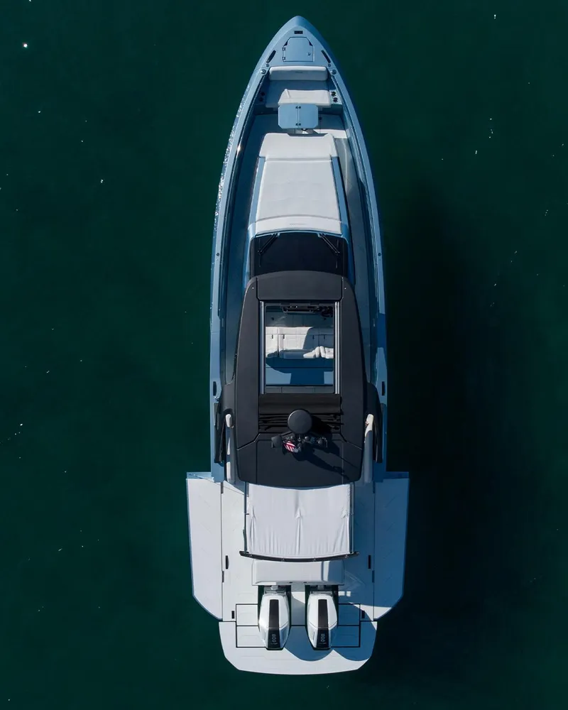 Slide: The Image of Aerial view of 2023 Limitless Seas XLV luxury yacht on open water. - 15