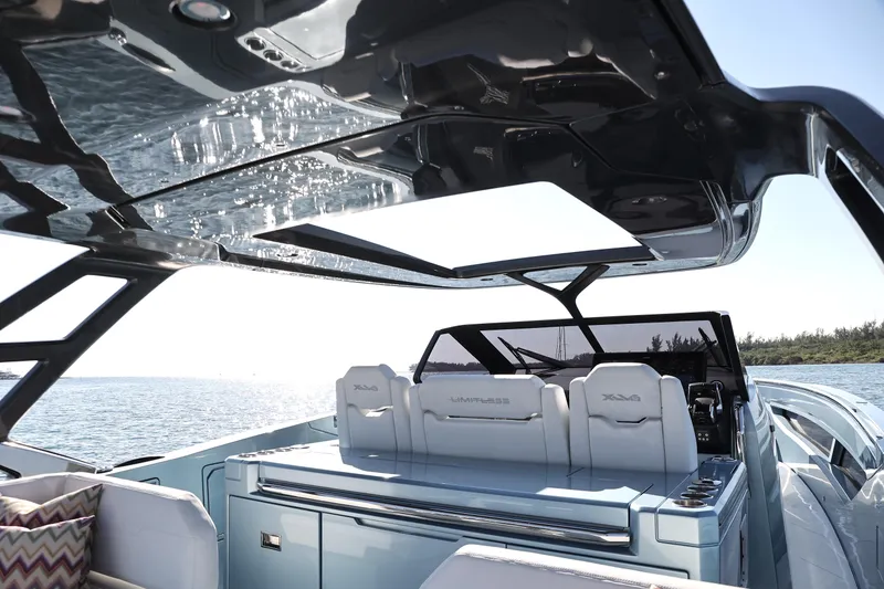 Slide: The Image of 2023 Limitless Seas XLV luxury boat interior with sleek design and panoramic roof. - 8