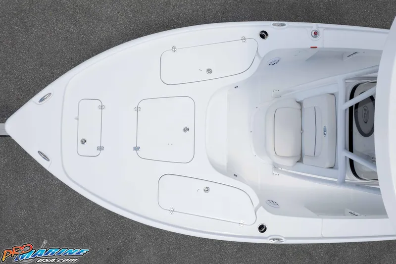 Slide: The Image of Top view of 2026 Sea Hunt BX 22 BR boat deck, featuring storage compartments and seating. - 44