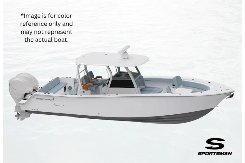 The Image of 2026 Sportsman Open 232 Center Console boat on water, side view, white and gray design. - 1