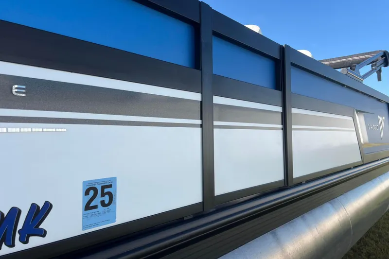 Slide: The Image of 2022 Viaggio Diamante Q boat side view with registration sticker, under clear blue sky. - 16