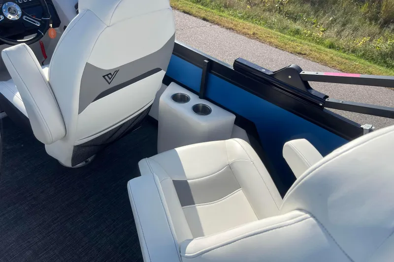 Slide: The Image of Interior of 2022 Viaggio Diamante Q boat with white seating and cup holders. - 48