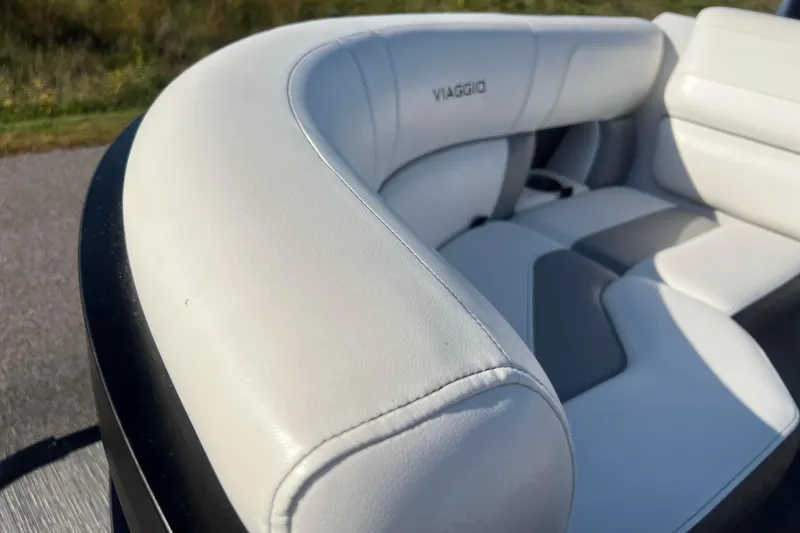 Slide: The Image of Luxurious white leather seating in 2022 Viaggio Diamante Q boat. - 51