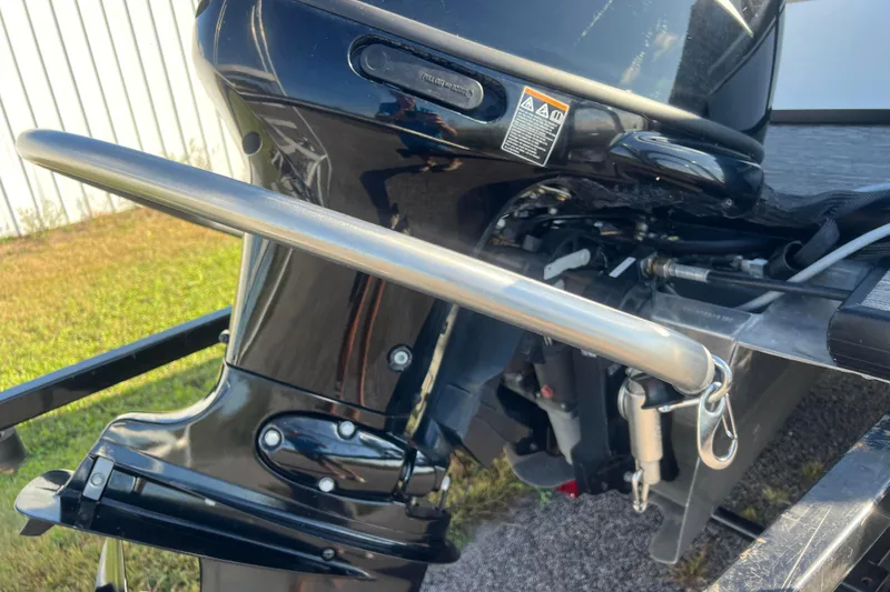 Slide: The Image of Close-up of a 2022 Viaggio Diamante Q boat motor with safety rail. - 9