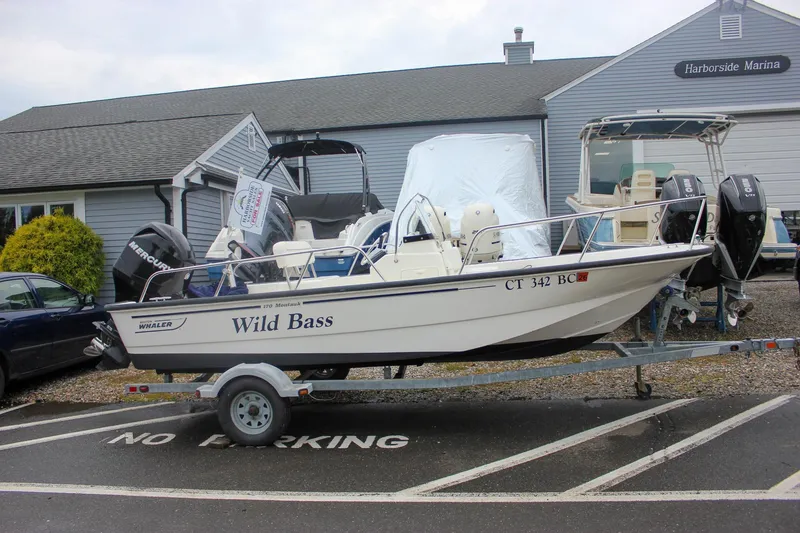 Slide: The Image of 2007 Boston Whaler 170 Montauk boat on trailer at Harborside Marina. - 22
