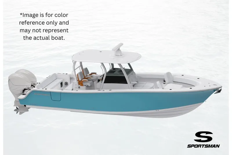 The Image of 2026 Sportsman Open 252 Center Console boat, blue and white, side view on water. - 0