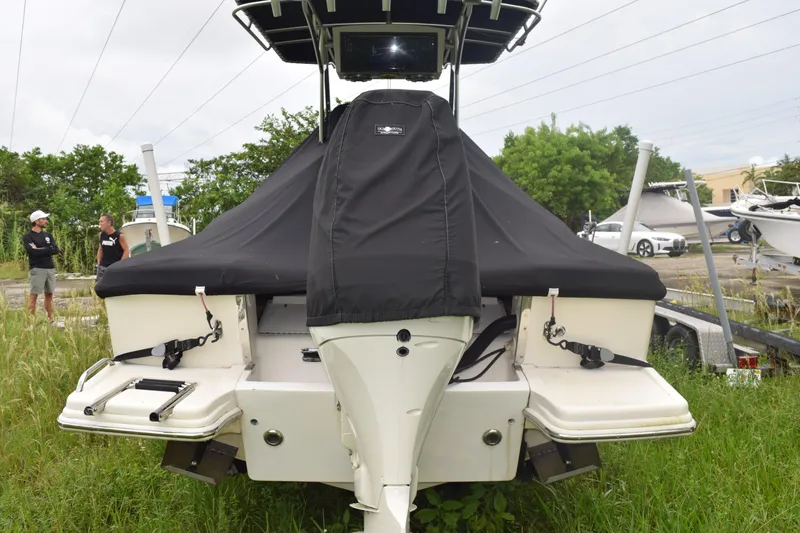 Slide: The Image of Close-up of 2003 Scout 242 Sportfish boat deck with cleat and hardware. - 21