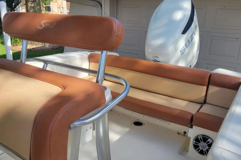 Slide: The Image of Close-up of a 2003 Scout 242 Sportfish boat anchor and bow detail. - 7