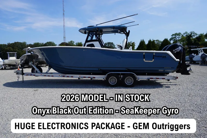 The Image of 2026 Tidewater 302 CC Adventure boat with Onyx Black Out Edition and GEM outriggers. - 0
