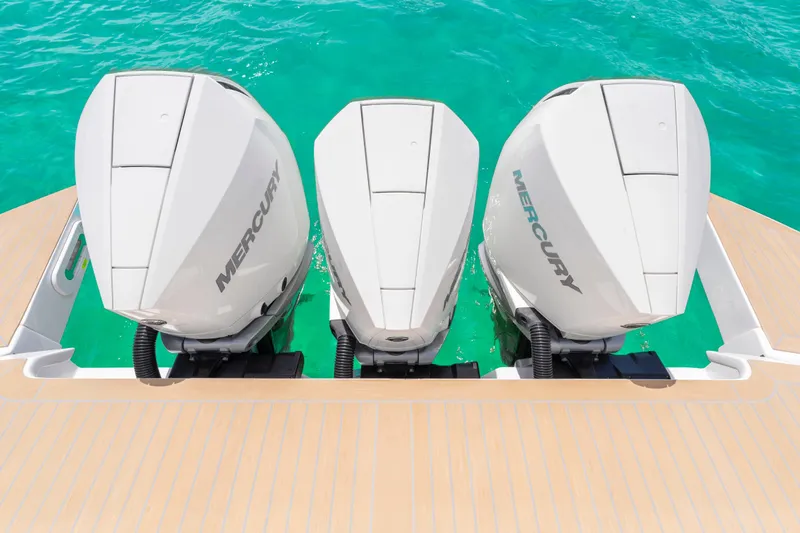 Slide: The Image of 2025 Pardo Yachts P38 with elegant seating and table on turquoise waters. - 15