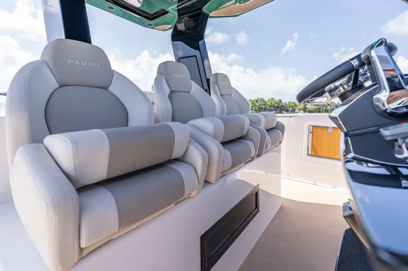 Slide: The Image of Luxurious interior of 2025 Pardo Yachts P38, featuring sleek helm and comfortable seating. - 30