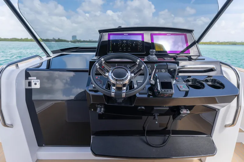 Slide: The Image of Luxurious interior cabin of 2025 Pardo Yachts P38, featuring modern design and wood accents. - 45