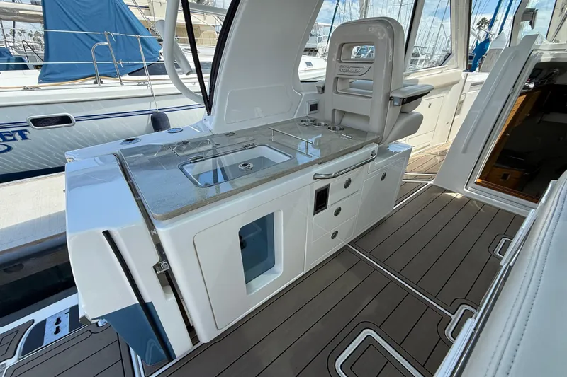 Slide: The Image of 2023 Boston Whaler 380 Realm interior with sleek design and modern amenities. - 10