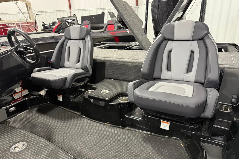 Slide: The Image of 2024 iKon LX21 boat interior with two gray and black seats. - 5