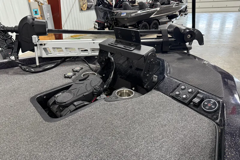 Slide: The Image of 2024 iKon LX21 boat deck with control panel and foot pedal. - 8