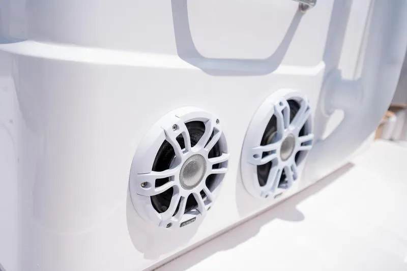 Slide: The Image of Speakers on a 2025 Southport 38 FE boat, showcasing modern marine audio design. - 17
