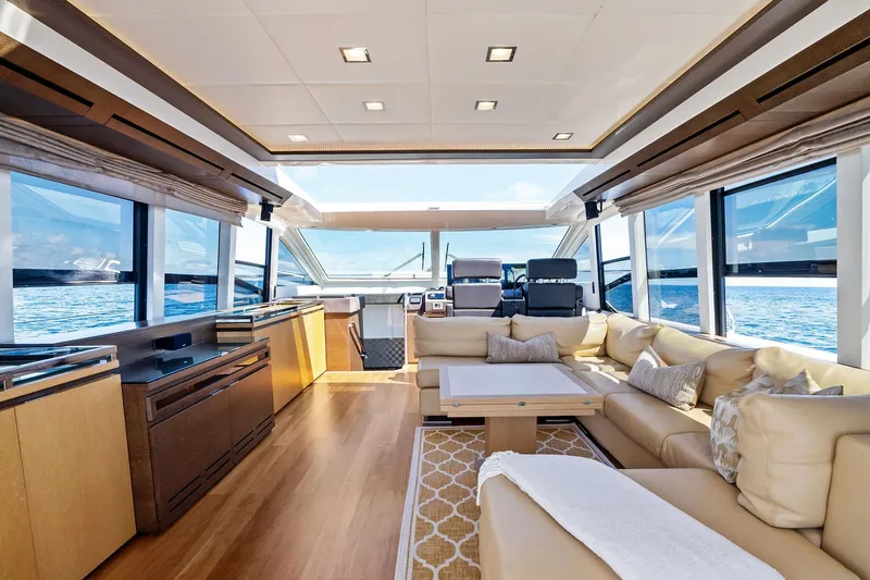 Slide: The Image of Luxurious interior of 2013 Absolute 64 yacht with elegant seating and ocean view. - 27