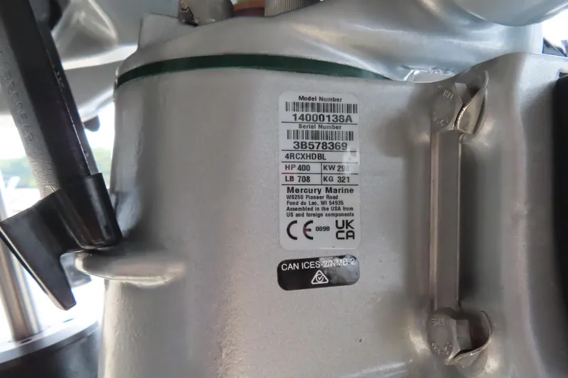 Slide: The Image of Label on Mercury Marine engine, model 14000138A, serial 3B578369, 400 HP, 2026 Sunsation 32CCX. - 12