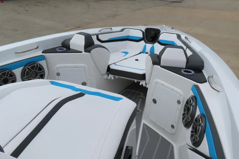 Slide: The Image of 2026 Sunsation 32CCX boat interior with modern seating and audio system. - 16