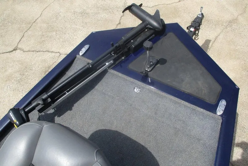 Slide: The Image of 2022 Tracker Pro 170 boat deck with trolling motor and seating. - 8