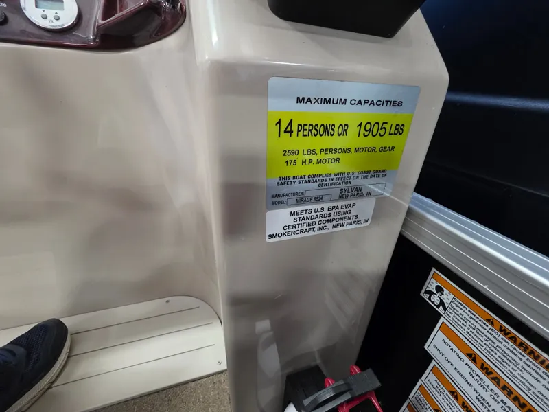 Slide: The Image of Sylvan 8524 Mirage LZ boat capacity label, 14 persons or 1905 lbs. - 7