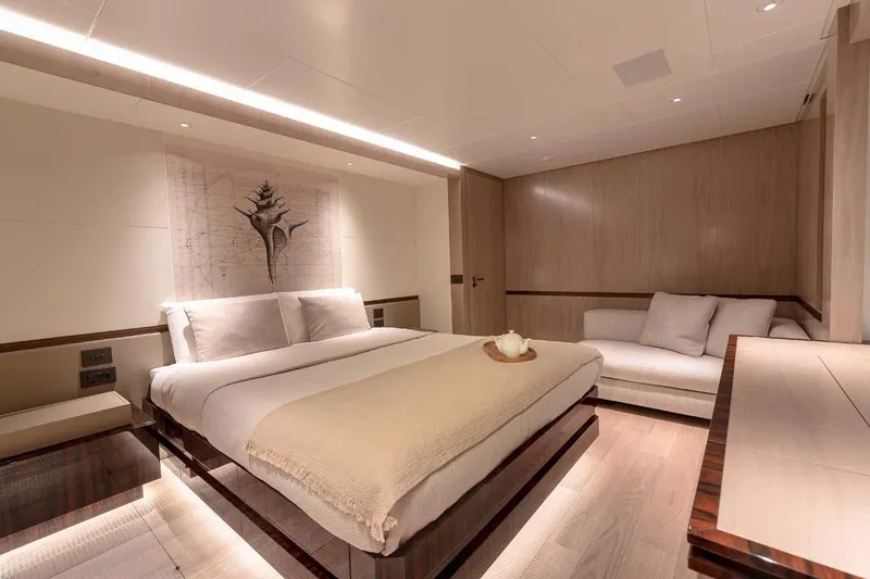 Slide: The Image of Luxurious bedroom interior of 2023 Canados Expedition Yacht with modern design and cozy ambiance. - 14