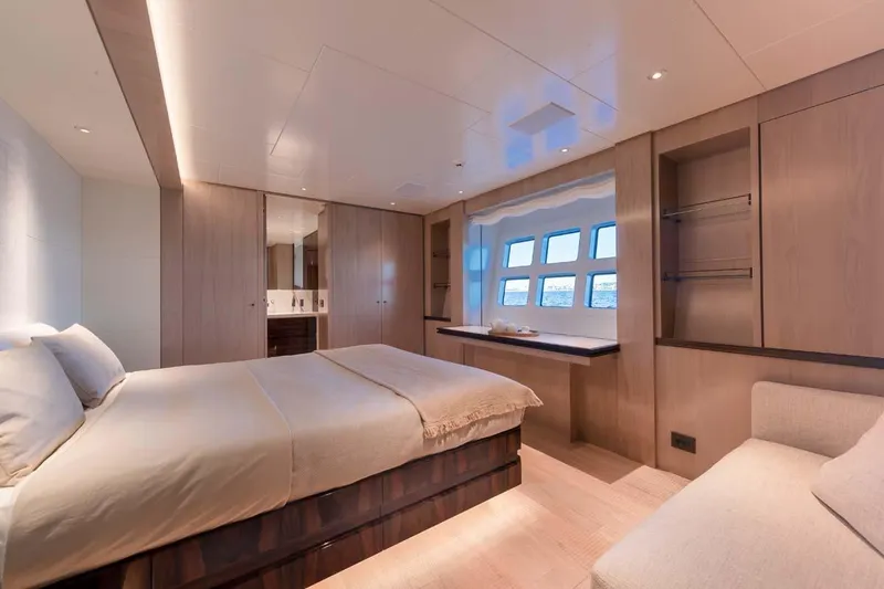 Slide: The Image of Luxurious bedroom interior of 2023 Canados Expedition Yacht with modern design and ocean view. - 15