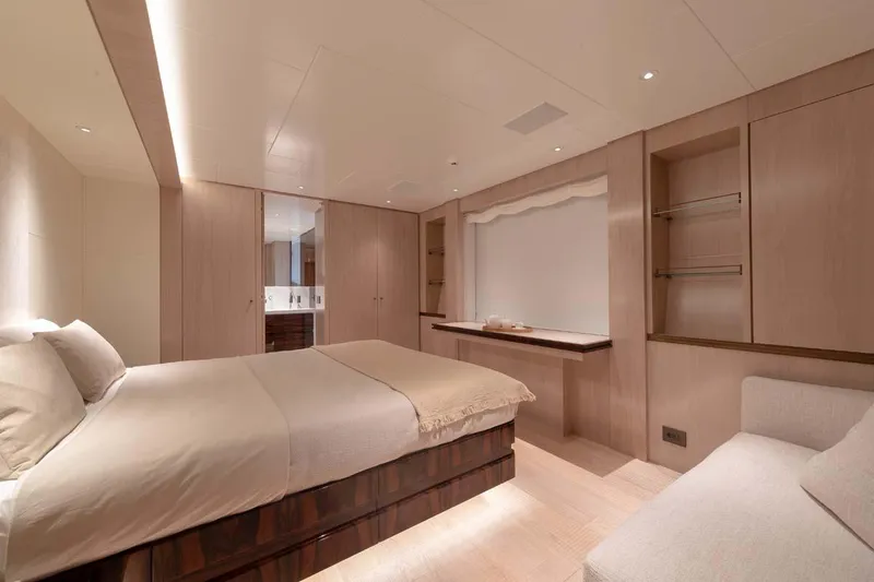 Slide: The Image of Luxurious 2023 Canados Expedition Yacht bedroom with modern design and elegant furnishings. - 16