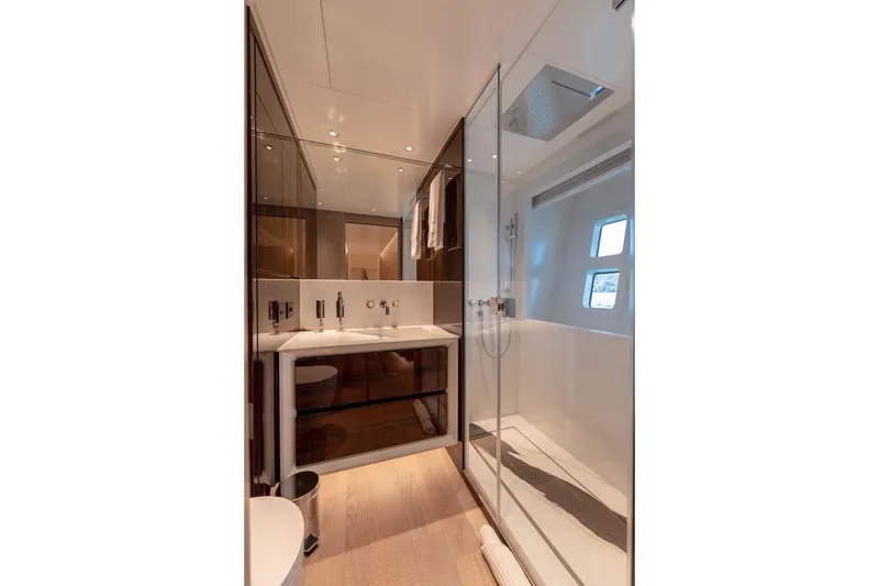 Slide: The Image of Luxurious bathroom in 2023 Canados Expedition Yacht with modern fixtures and elegant design. - 23