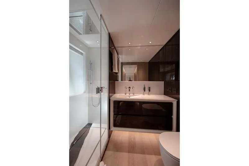 Slide: The Image of Luxurious bathroom in 2023 Canados Expedition Yacht with modern fixtures and elegant design. - 24