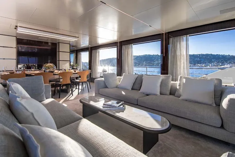 Slide: The Image of Luxurious interior of 2023 Canados Expedition Yacht with elegant seating and dining area. - 3