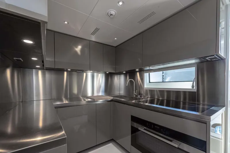 Slide: The Image of Modern kitchen in 2023 Canados Expedition Yacht with sleek stainless steel design. - 6