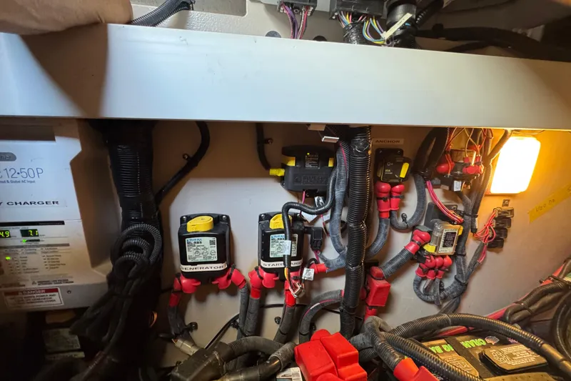 Slide: The Image of Electrical system of a 2017 Sea Ray Sundancer 400 boat, featuring wiring and components. - 40