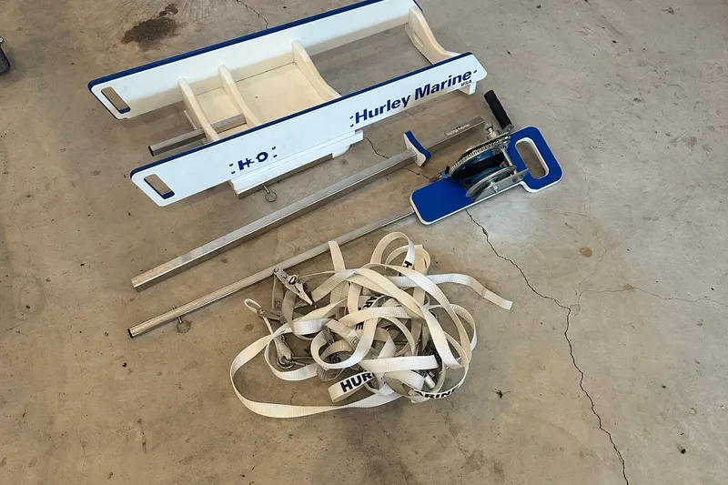 Slide: The Image of Hurley Marine hoist components on concrete floor, suitable for 2017 Sea Ray Sundancer 400. - 56