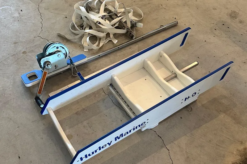 Slide: The Image of Hurley Marine davit system for 2017 Sea Ray Sundancer 400, featuring winch and straps. - 57