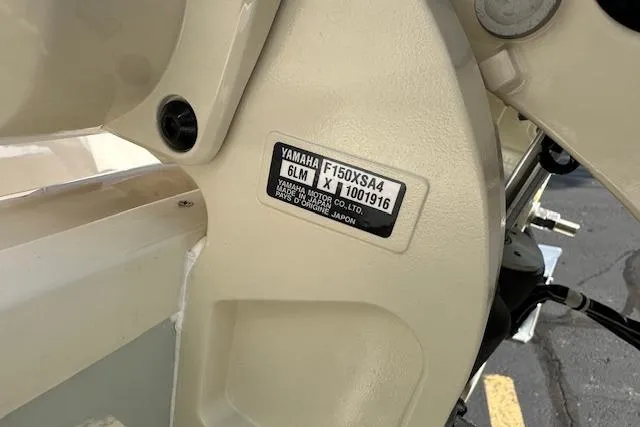 Slide: The Image of Yamaha engine label on 2026 Grady-White Fisherman 180 boat, model F150XS4, serial 1007916. - 5