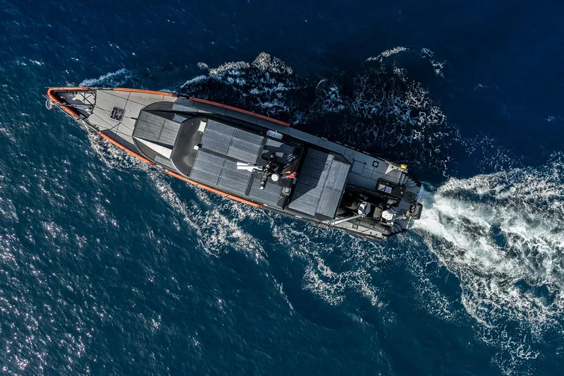 Slide: The Image of Aerial view of 2023 Naval Yachts XPM 78 cruising on open sea. - 35