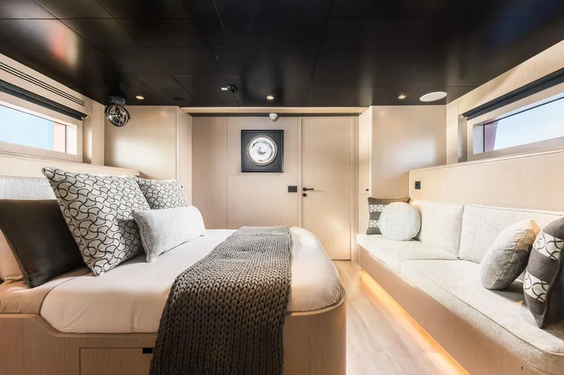 Slide: The Image of Luxurious interior of 2023 Naval Yachts XPM 78, featuring elegant bedroom design. - 16