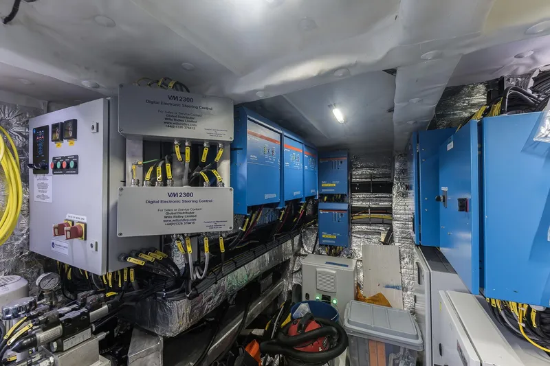 Slide: The Image of Electrical control room of 2023 Naval Yachts XPM 78, featuring advanced digital steering systems. - 33