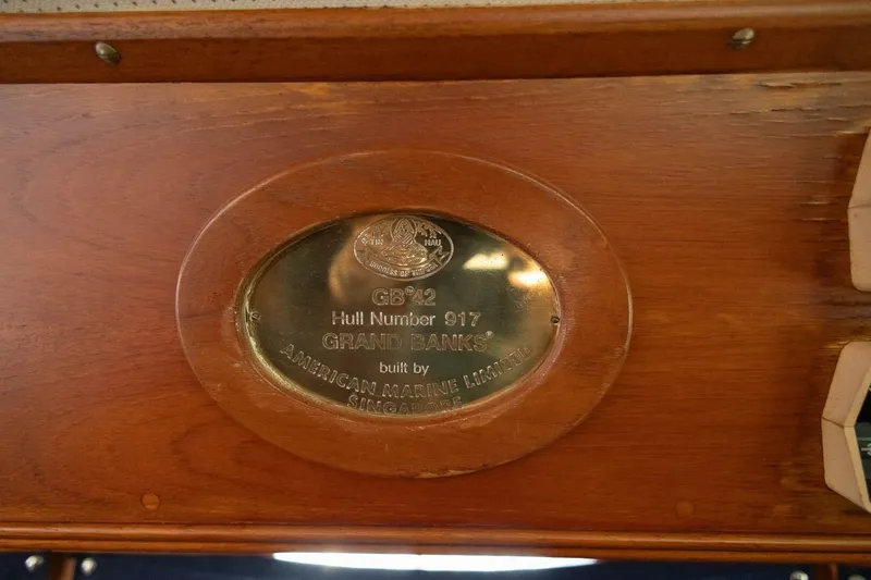 Slide: The Image of Plaque on 1985 Grand Banks 42 Classic, hull number 917, by American Marine Limited. - 23