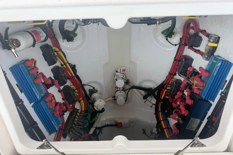 Slide: The Image of Electrical system of a 2021 Intrepid 409 Valor boat, featuring wiring and components. - 36