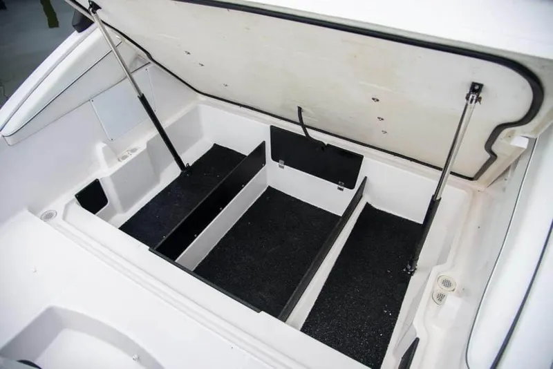Slide: The Image of Open storage compartment in 2023 Regal LX4 boat, showcasing spacious interior design. - 11