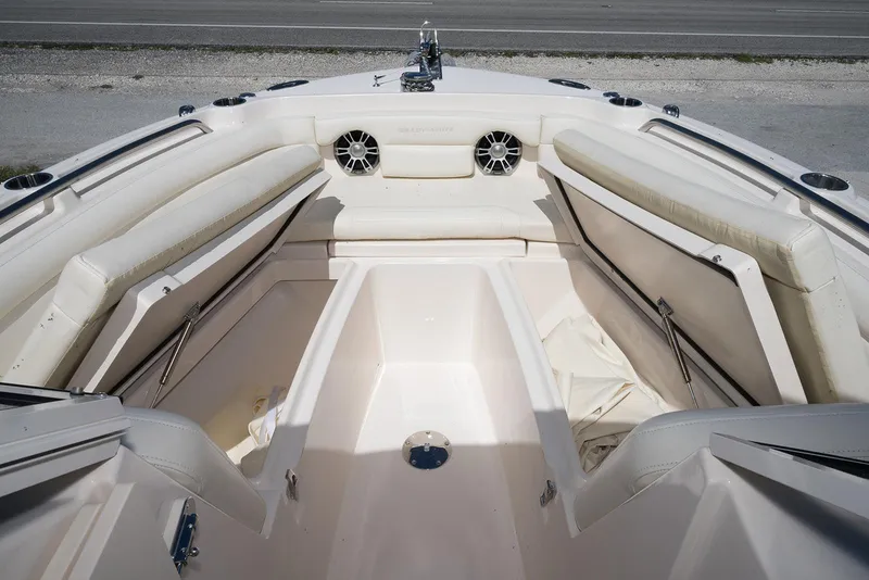Slide: The Image of 2023 Grady-White Freedom 235 boat interior with spacious seating and modern design. - 27